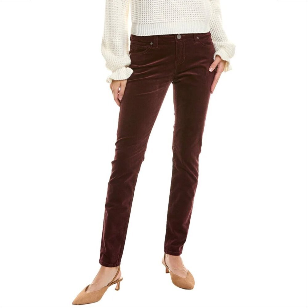 Cabi skinny corduroy pants burgundy wine stretch cotton slim velvet women new 4